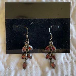 Red leaf drop earrings